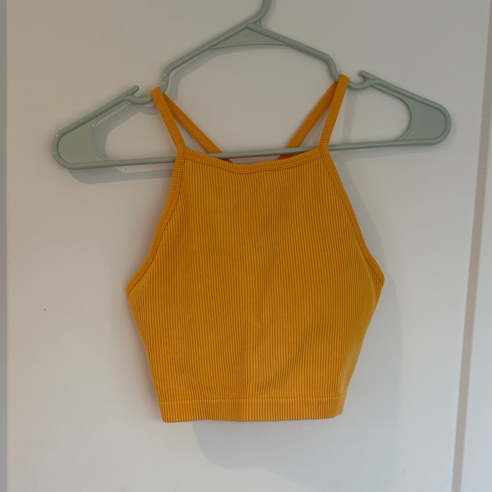 Yellow Athletic Ribbed Halter Top - Built in Bra